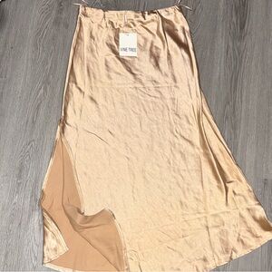 Chic Asymmetrical Satin Skirt in Tan